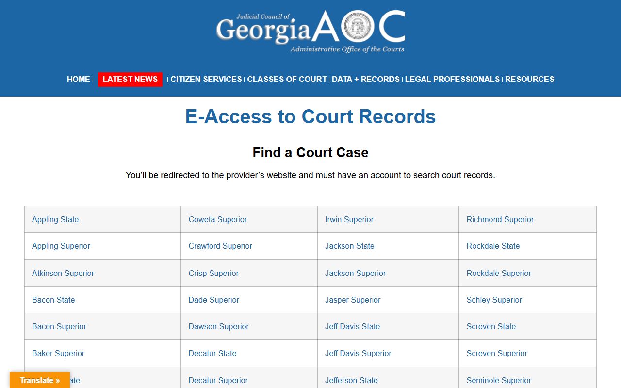 Irwin County court records after arrest Georgia Courts e-access listing