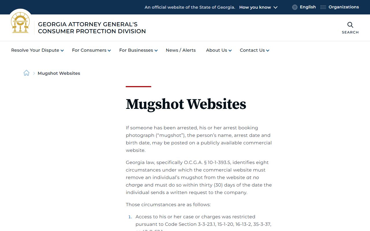 Irwin County jail mugshots Georgia Attorney General mugshot website removal page