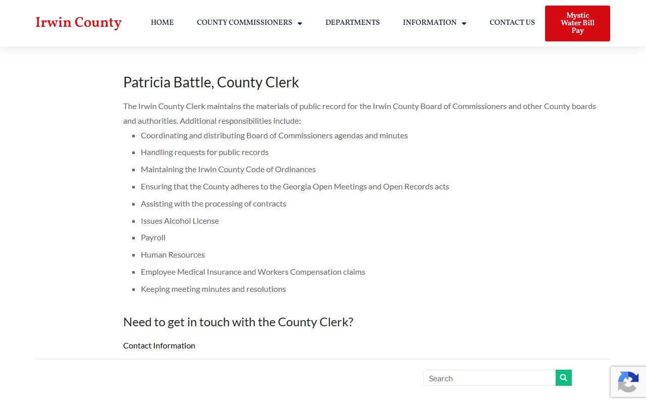 Irwin County inmate records open records clerk page for jail requests